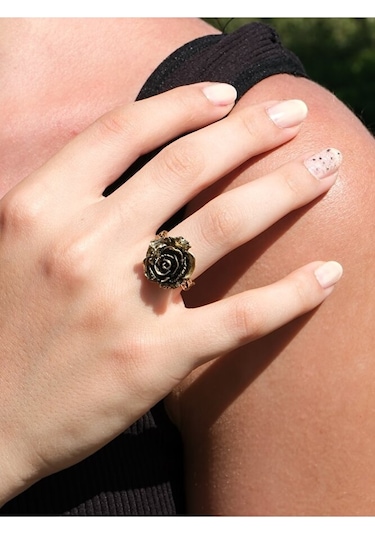 Gül İşlemeli Antik Eskitme Ayarlanabilir Kadın Yüzük Euy126