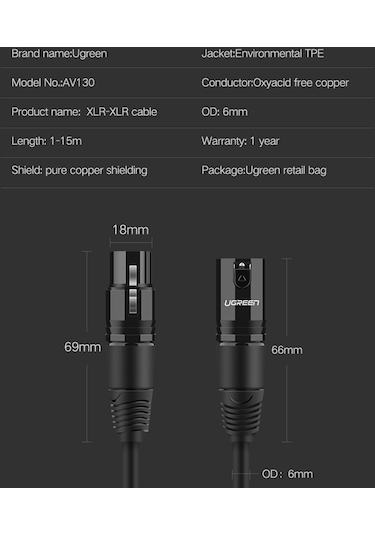 Ugreen 1 M Xlr Kablo Karaoke Mikrofon Ses Topu Uzatma Kablosu Ses Mikseri Amplifikatörler Xlr Kablosu 680501428a