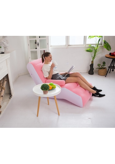 Snapbuy Şişme Tekli Koltuk, Kalın Pvc Kadife Yüzey, Katlanabilir Pembe