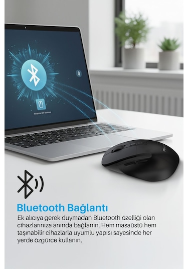 7658 Sessiz Tuşlu Kablosuz Mouse / Bluetooth + 2.4ghz Usb / Dpı 800-1200-1600 / 7 Tuşlu 7658