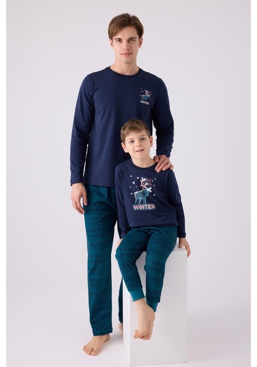 Arnetta 3165 Noel Winter Erkek Çocuk Lacivert Uzun Kol Pijama Takım Lacıvert