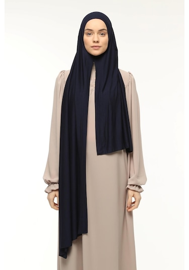 Hazır Pratik Geçmeli Lüks Düz Penye Şal Çapraz Hizalı Lacivert