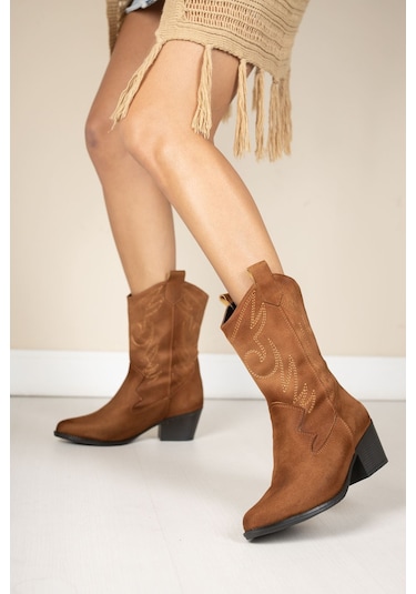 GİMER - Taba Süet Kovboy Çizme - SUR020702G Taba