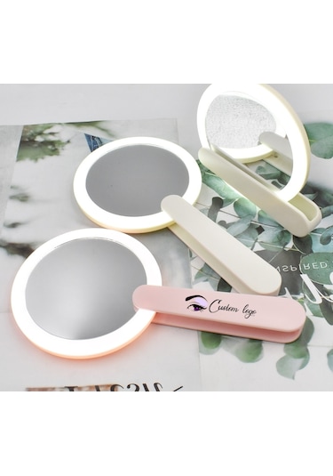 Katlanabilir Beyaz Renk El Tipi Işıklı Led Taşınabilir Makyaj Aynası Beyaz