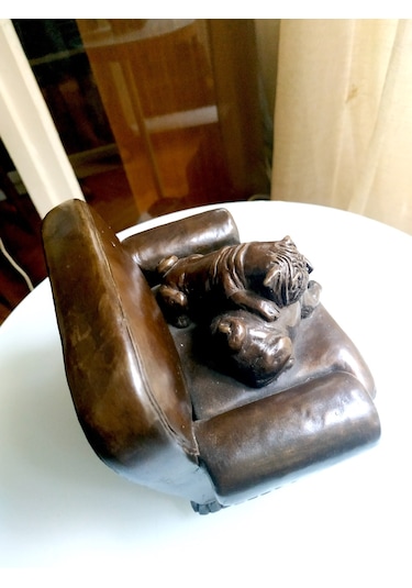 Omeniv Antika Ağır Döküm Köpek Pug Heykel Biblo Figür Damgalı