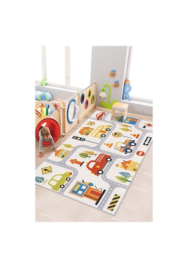 West Home Makinede Yıkanabilir Kaymaz Taban Leke Tutmaz Yol Desenli Halı Bebek Ve Çocuk Halısı Oyun Matı Wh 562 Multy Çok Renkli