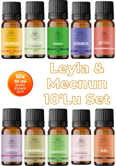 Leyla & Mecnun Esansiyel Uçucu Koku Yağı Buhurdanlık Yağı Difüzör Esansı 10'lu Set 10x10ml Exotic