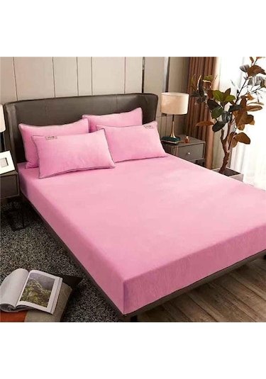 Pembe Süper Sıcak Yumuşak Flanel Yatak Örtüsü 25 Cm Evrensel Yatak Koruyucu Ped Kristal Kadife Lastikli Çarşaf Ç. K. Alez 56476887 Pembe