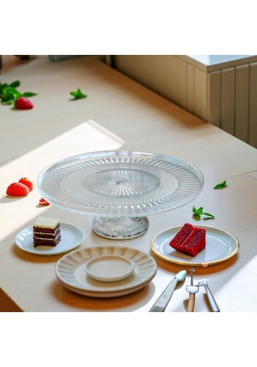 Cam Ayaklı Sunumluk Tabakları - 28 Cm Beyaz