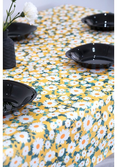 Sufre Sıvı Geçirmez Masa Örtüsü Sofra Bezi Sofra Örtüsü Piknik Örtüsü Sarı Papatya