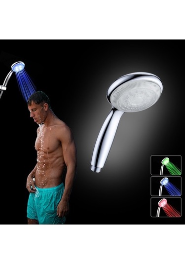 Pazly Led El Duşu Başlığı Otomatik Rgb Renk Değiştiren Sıcaklık Sensörlü Banyo Duşu Gümüş