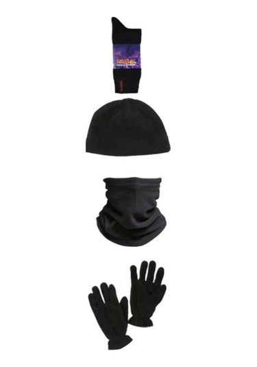 Lüx Siyah Termal Içlik Takımı Asker Seti Polar Bere Boyunluk Eldiven Termal Çorap Seti Siyah