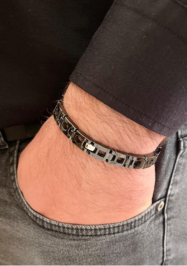 Gns Aksesuar Seramik Ve 1. Sınıf Çelik Mixli Siyah Erkek Bileklik 21 Cm Siyah