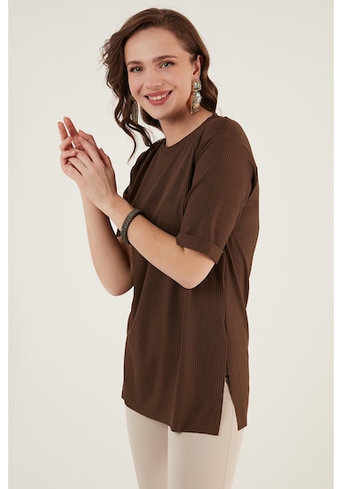 Lela Oversize Bisiklet Yaka Yırtmaç Detaylı Bayan Bluz 5863683 Kahve Lela Oversize Bisiklet Yaka Yırtmaç Detaylı Bayan Bluz 5863683 Kahve