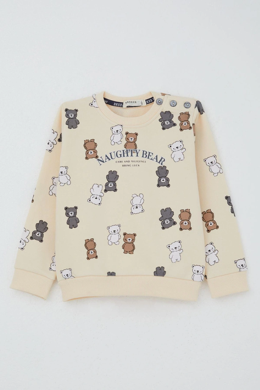 Breeze Erkek Çocuk Eşofman Takım Sevimli Ayıcıklar Desenli 1-4 Yaş, Krem Krem