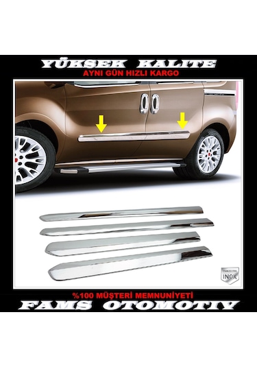 Fiat Doblo Krom Yan Kapı Çıtası 4 Kapı 2010-2022 P. Çelik