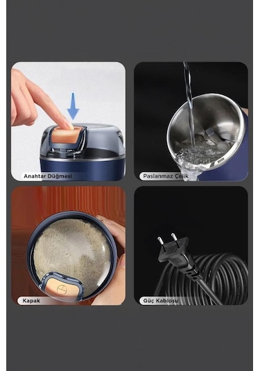 Torima Av-ym01 Lacivert Kahve Ve Baharat Öğütücü Paslanmaz Çelik Kahve Ve Baharat Değirmeni Lacivert