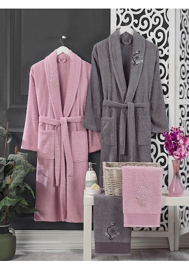 Aile Kadın Erkek Havlulu Bornoz Seti Çok Renkli 4 Parça