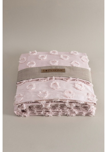 Koza Home Sitra Pudra Çift Kişilik Püsküllü Yatak Örtüsü 230x250 2 Yastık 5 Pudra