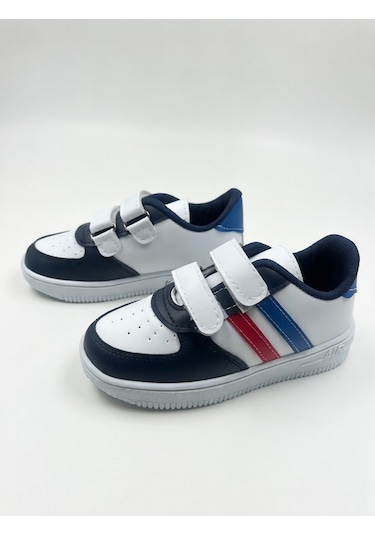 Günlük Kız Erkek Çocuk Spor Ayakkabı Sneaker Cırtlı Çift Şeritli Rahat Hafif Zl001 Lacivert-kırmızı