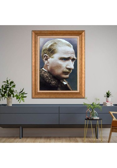 Altın Varaklı Çerçeveli Paspartulu Atatürk Tablo Hk1689