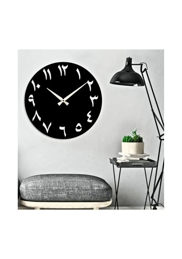 Arapça Duvar Saati Siyah Mdf Duvar Dekorasyon 30x30 Cm