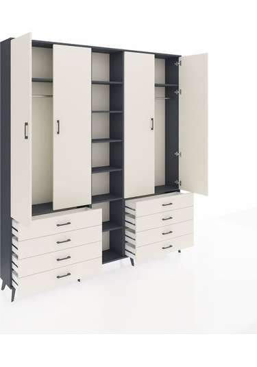 Arges Dolap 10 Raflı 8 Çekmeceli 2 Askılı 220x30x243 Antrasit-aytaşı/aytaşı Aytası/aytası