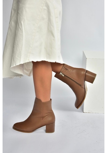 Fox Shoes V468581003 Vizon Hakiki Deri Kalın Topuklu Kadın Bot Vizon-hakiki Deri