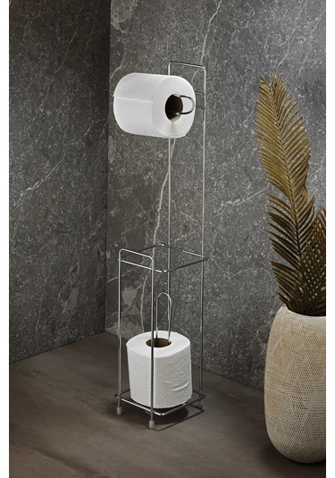 Ayaklı Wc Kağıtlı Tuvalet Kagıtlığı Krom Kaplama Yedek Kağıt Hazneli