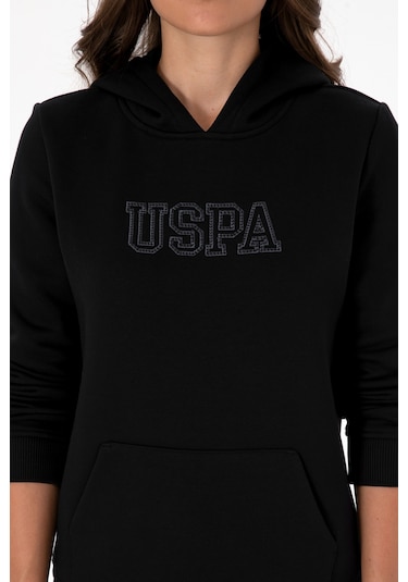 U.S. Polo Assn. Kadın Siyah Şardonlu Kapüşonlu Basic Sweatshirt 50313566-VR046 U.S. Polo Assn. Kadın Siyah Şardonlu Kapüşonlu Basic Sweatshirt 50313566-VR046