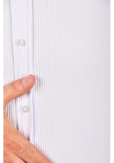 Deepsea Erkek Beyaz Slim Fit Likralı Spor Gömlek Dar Kesim Jakar Kumaş Kısa Kol Gömlek 2500804 Beyaz