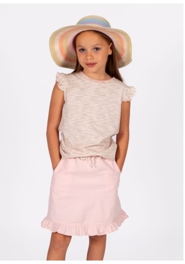 Kız Çocuk Yazlık Fırfırlı Organik T-Shirt Pembe