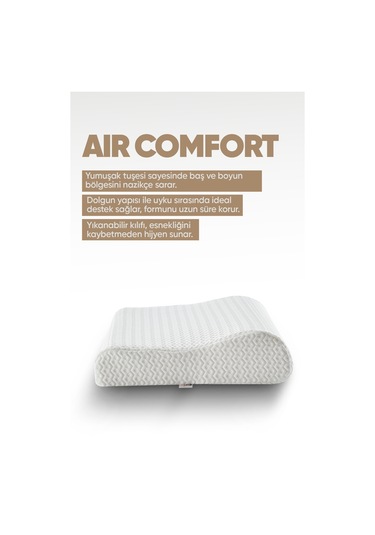 Boyun Destek Yastığı - Boyun Düzleşmesi İçin Visko Yastık Tek Taraflı Lüx Air Comfort Beyaz