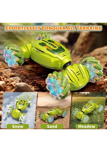 Işıklı Şarjlı El Sensörlü Bilekten Kontrol 2.4 Ghz Şarjlı Uzaktan Kumandalı 360 4x4 Akrobat Araba Yeşil