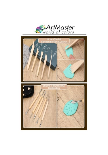Seramik Kil Çömlek Şekillendirici 11 Parça Ahşap Saplı 1 Paket Oyma Ve Temizleme Modelaj Seramik Seti