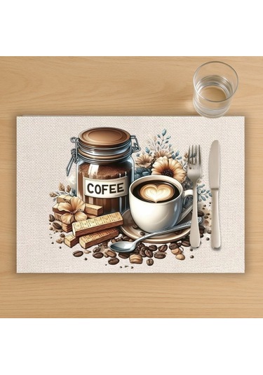 Love Coffee Tasarımlı Amerikan Servis, Tabak Altlığı & Şık Masa Dekoru, Ev Hediyesi, 2 Adet Krem