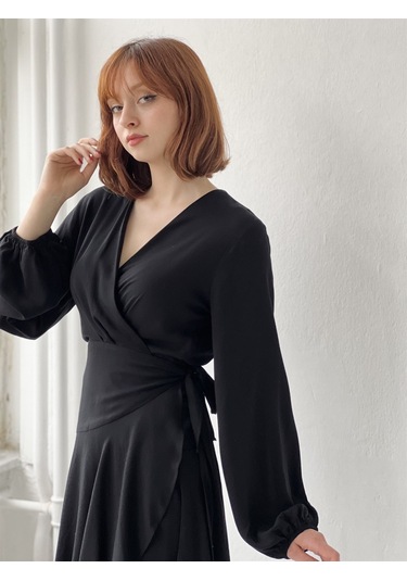 Retrobird Tasarım Ashley Kruvaze Elbise Kadın Siyah