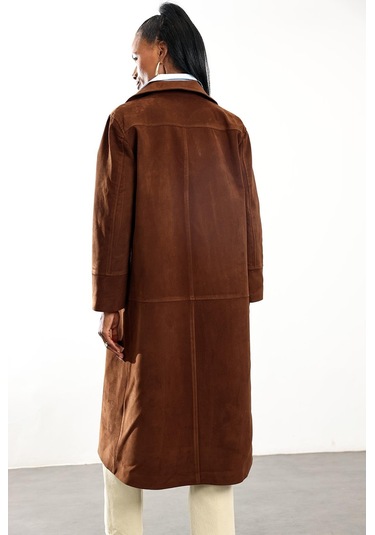 Kahverengi Nubuk Midi Palto Kahverengi
