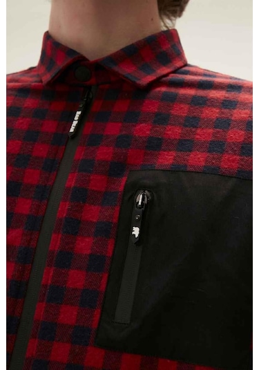 Bad Bear Liam Shirt Crimson Red Kırmızı Kareli Fermuarlı Erkek Gömlek-kırmızı Kırmızı
