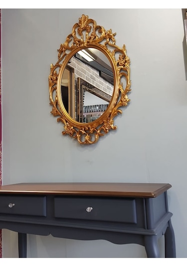 Ayna Denizi Vintage Taç Model Altın Renk Dekoratif  Ayna Altın