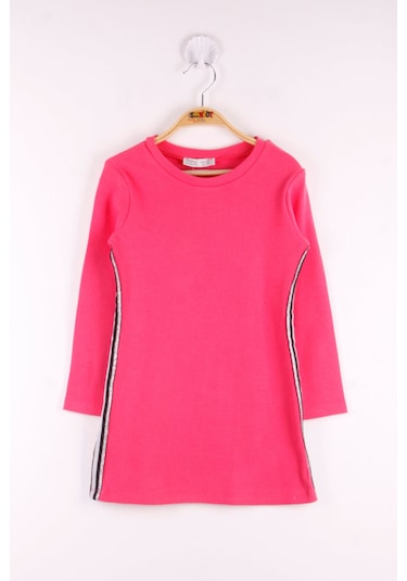 Toontoy Kız Çocuk 2 Yandan Şeritli Elbise Nar Çiçeği