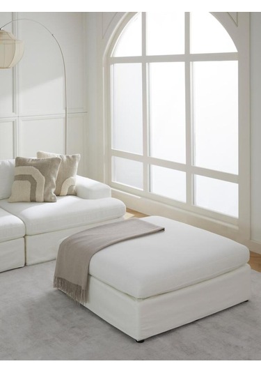 Mode Siesta Pro Kuş Tüyü Puf 01 Kırık Beyaz Keten Kumaş