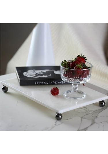 Akayev Mermer Beyaz 30x20 Cm Füme Boncuk Ayak Sunumluk