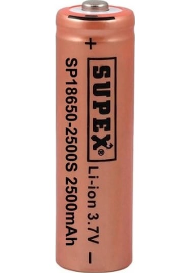 Supex SP18650-2500S 2500 mAh 3.7 V 18650 Başlı Li-Ion Şarj Edilebilir Pil