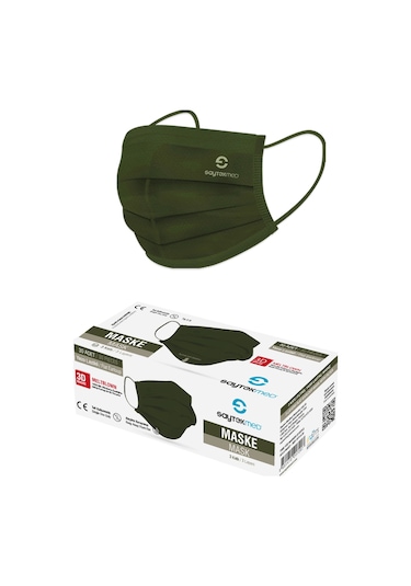Saytekmed Meltblown Filtreli, Yassı İpli, 3 Katlı Koyu Yeşil Maske (1 Kutu/30 Adet)