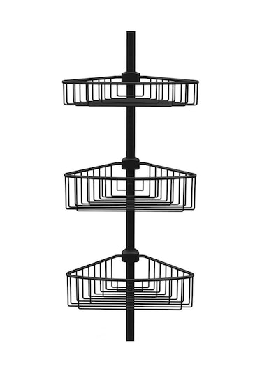 Primanova Yay Baskılı Kurulumu Kolay Üç Gözlü Alüminyum Yaylı Banyo Köşe Rafı Siyah-m-n29-06-3 Siyah