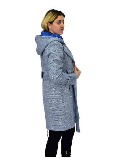 Kadın Pıtırcık Uzun Kaşe Kaban Bgl-st04122 Mavi