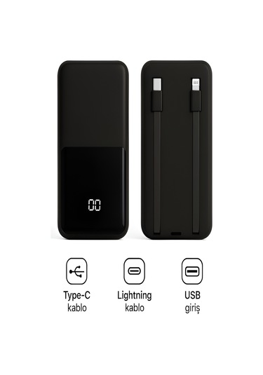 Çelikwork PE-95 PD 22.5 W 10000 Mah LCD Type-C Lightning Hızlı Şarj Powerbank