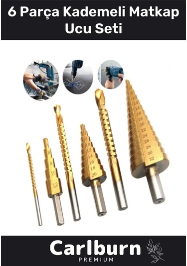 Özel Üretim Çift Yiv Sistemli Çatlatmadan Kesim Kademeli Matkap Ucu Sac Delme 6 Parça Panç Seti