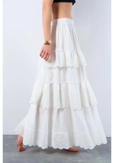 Katlı Pileli Etek - Ekru Ekru